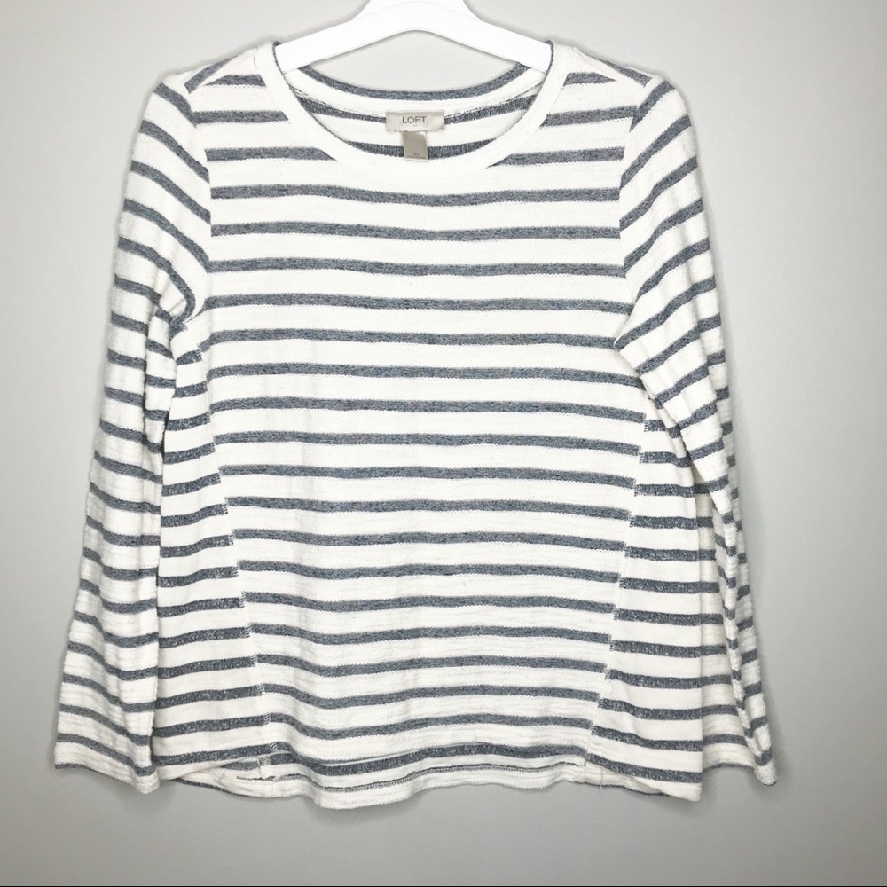 LOFT white and gray striped sweater